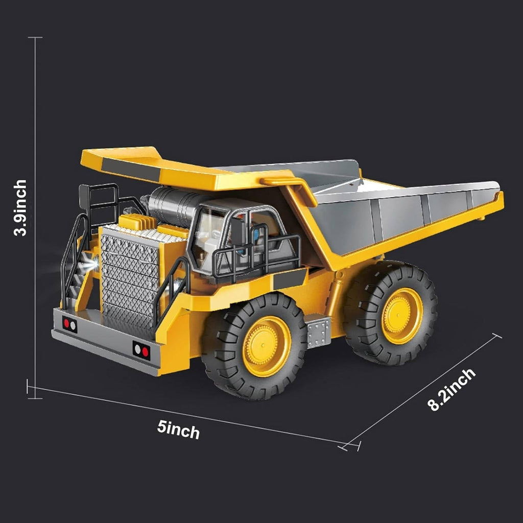 Escavatore radiocomandato 4WD bulldozer camion ribaltabile metallo | 3 motori, rotazione 680 gradi | cingoli in gomma pe