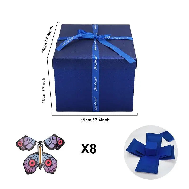 Explosion box regalo personalizzata con scomparto segreto e 8 farfalle in omaggio