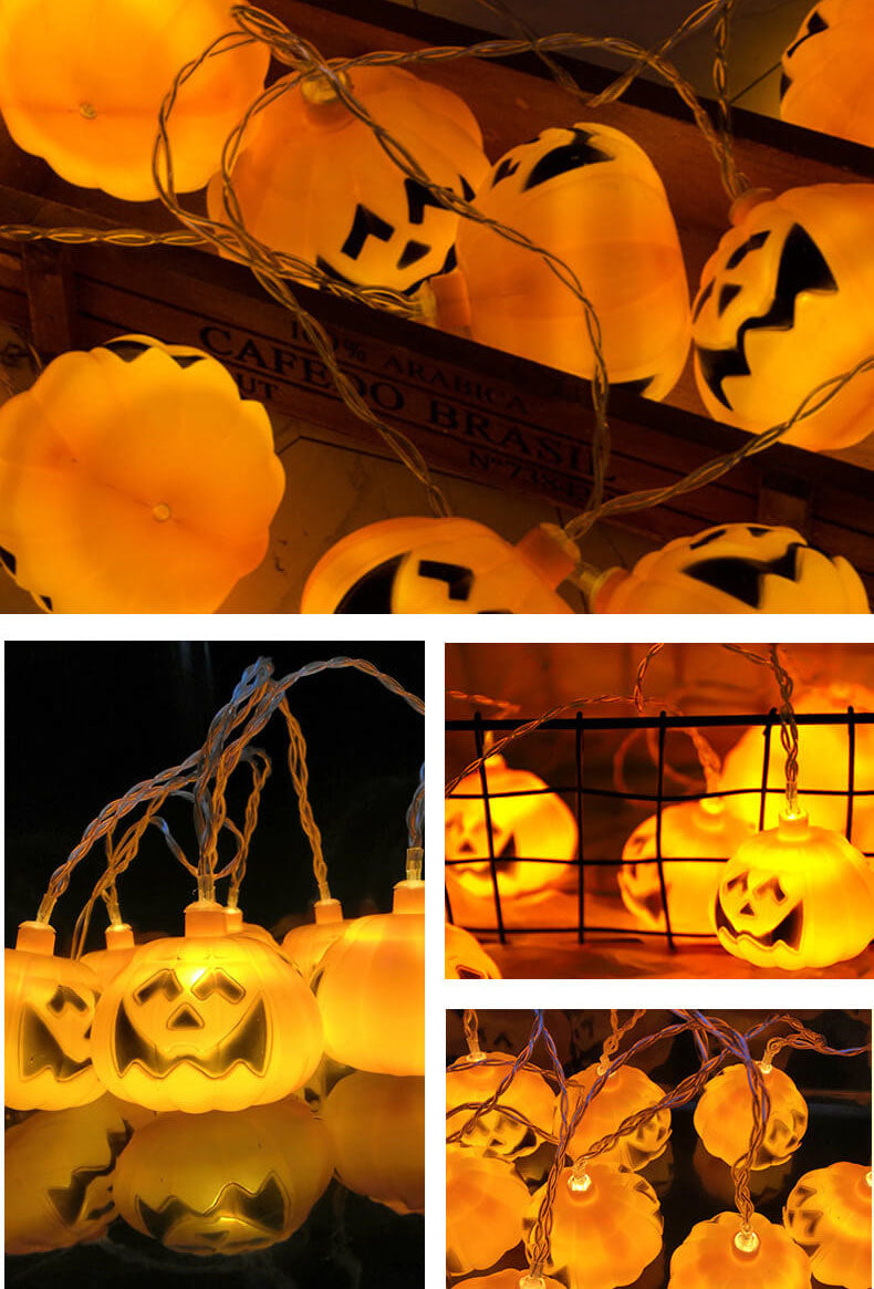 Catena luminosa LED con zucche di Halloween, lanterne decorative in plastica intagliate per feste, giardino e dormitorio