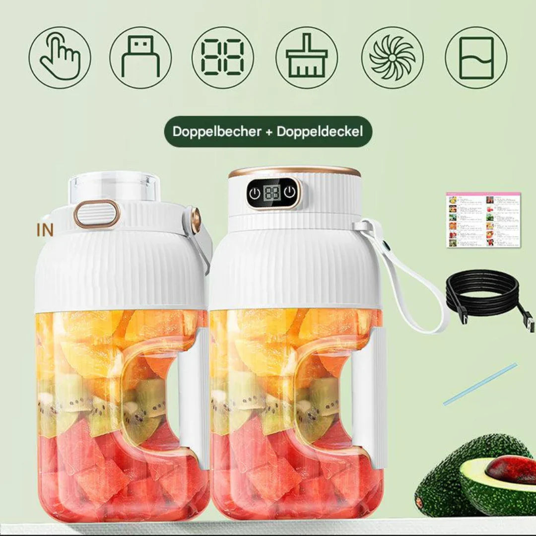 Frullatore portatile multifunzione con doppio coperchio e ricarica USB