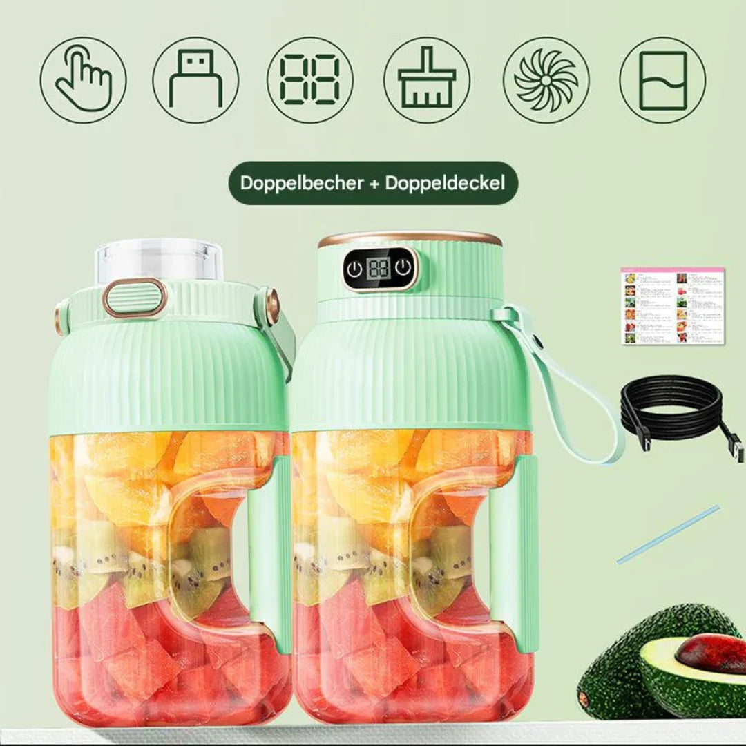 Frullatore portatile multifunzione con doppio coperchio e ricarica USB