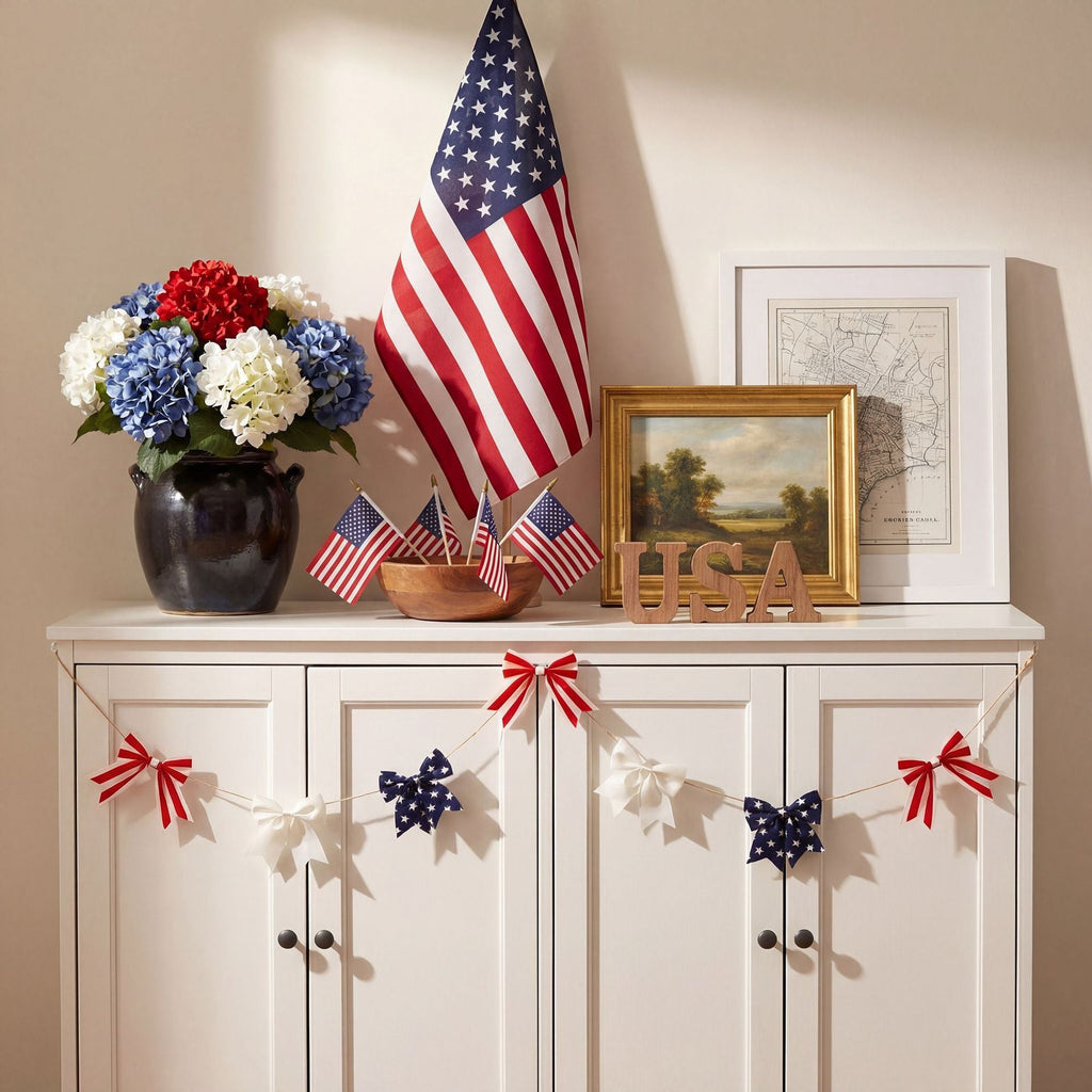 Ghirlanda decorativa unisex con fiocchi a righe e cordino in juta