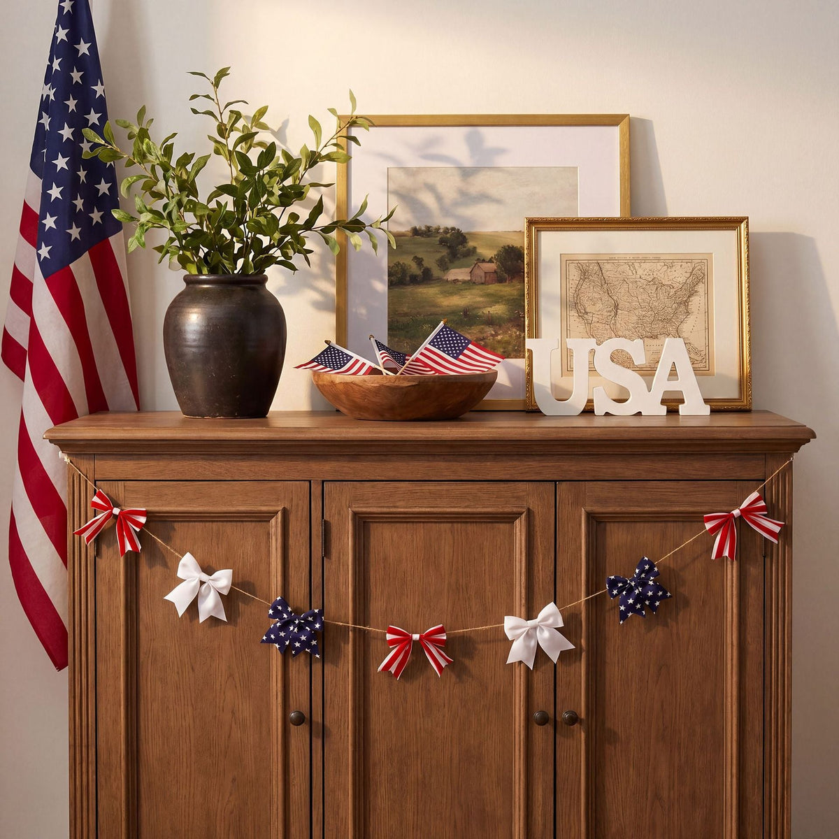 Ghirlanda decorativa unisex con fiocchi a righe e cordino in juta