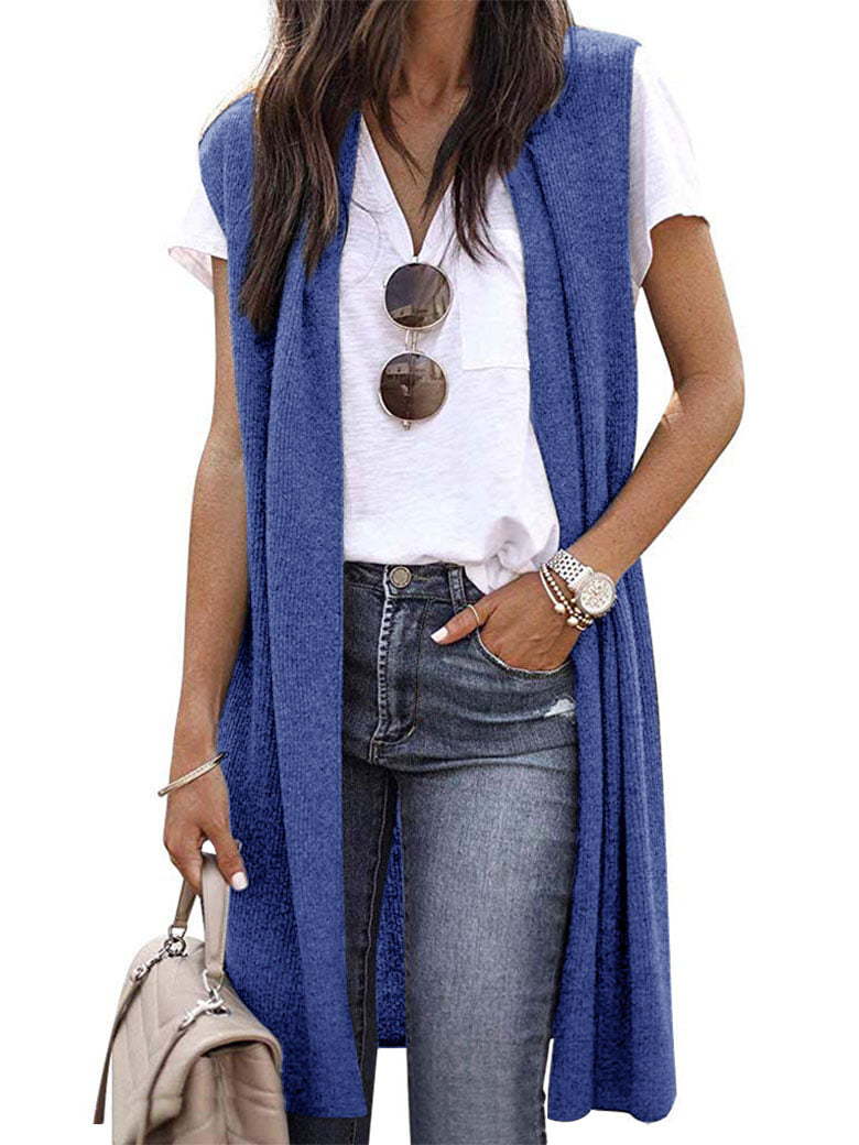 Gilet in maglia oversize da donna a maniche corte con apertura frontale