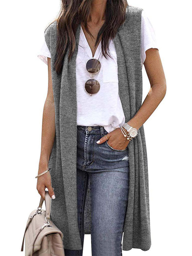 Gilet in maglia oversize da donna a maniche corte con apertura frontale