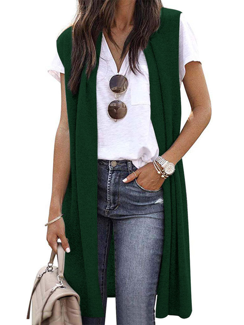 Gilet in maglia oversize da donna a maniche corte con apertura frontale