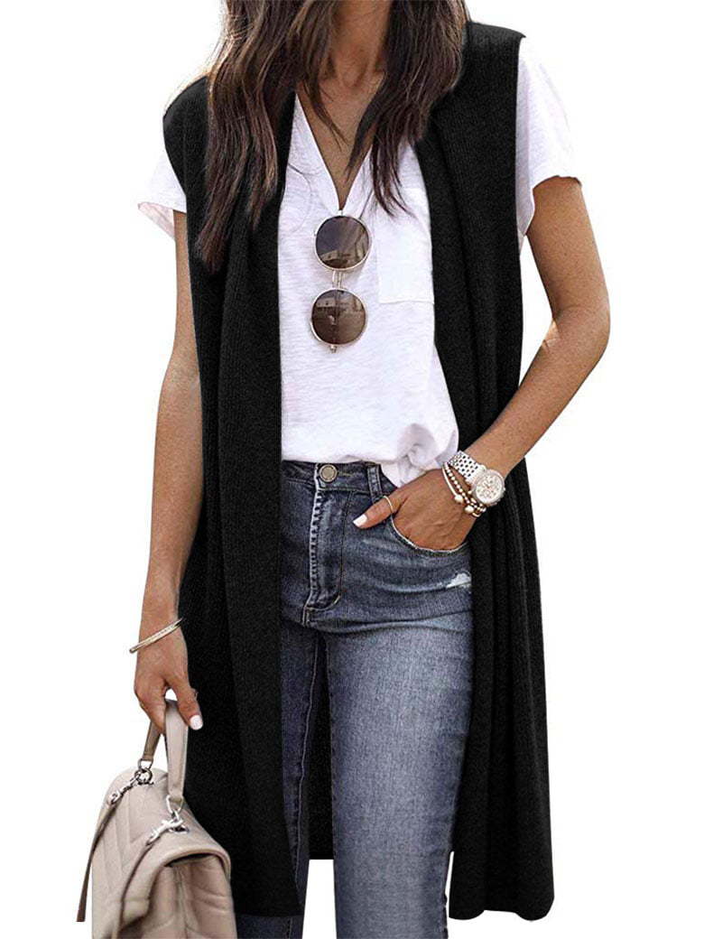 Gilet in maglia oversize da donna a maniche corte con apertura frontale