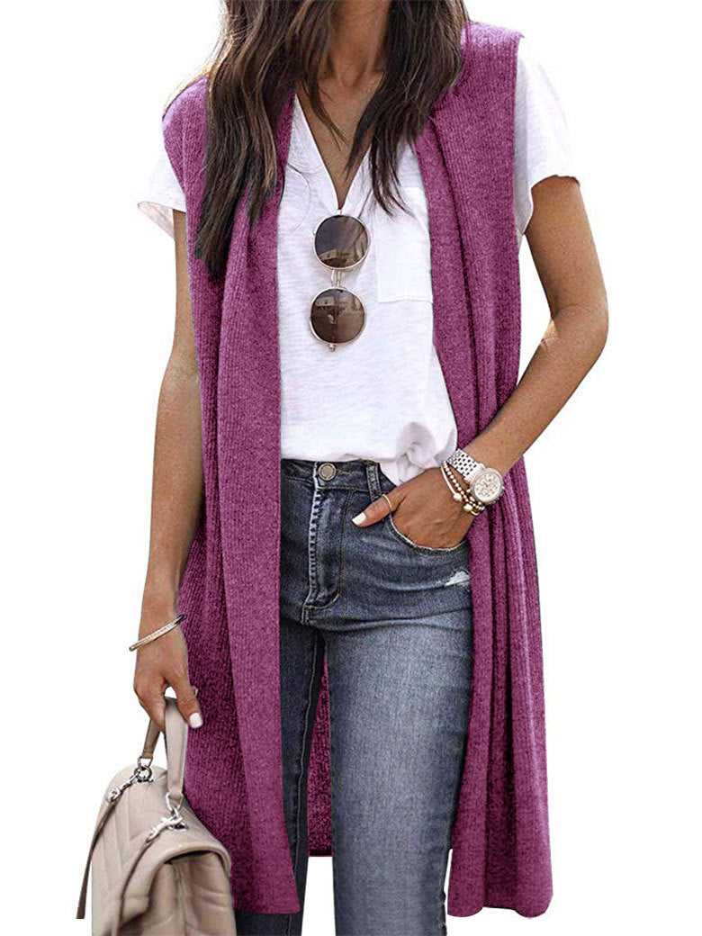 Gilet in maglia oversize da donna a maniche corte con apertura frontale