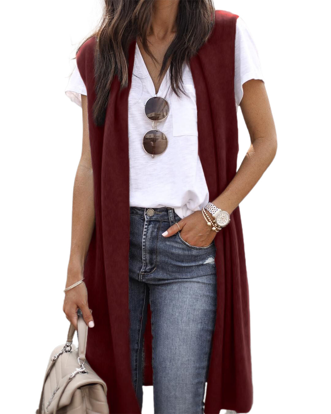 Gilet in maglia oversize da donna a maniche corte con apertura frontale