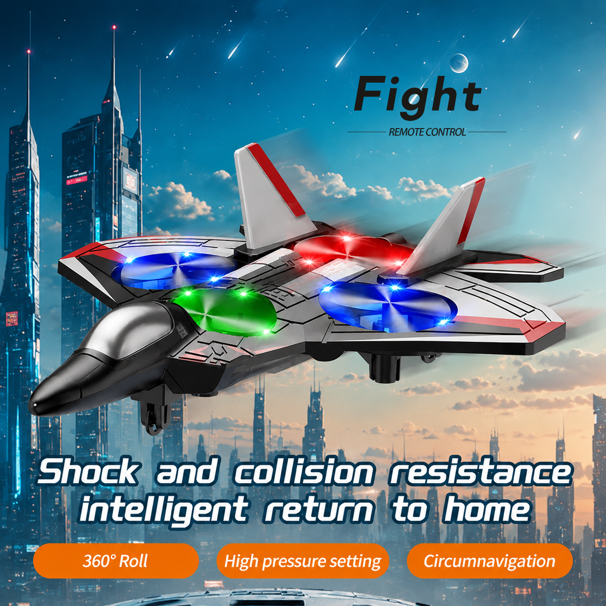 Giocattolo volante radiocomandato | Loop 360° e luci LED | Resistente agli urti | JetGlow