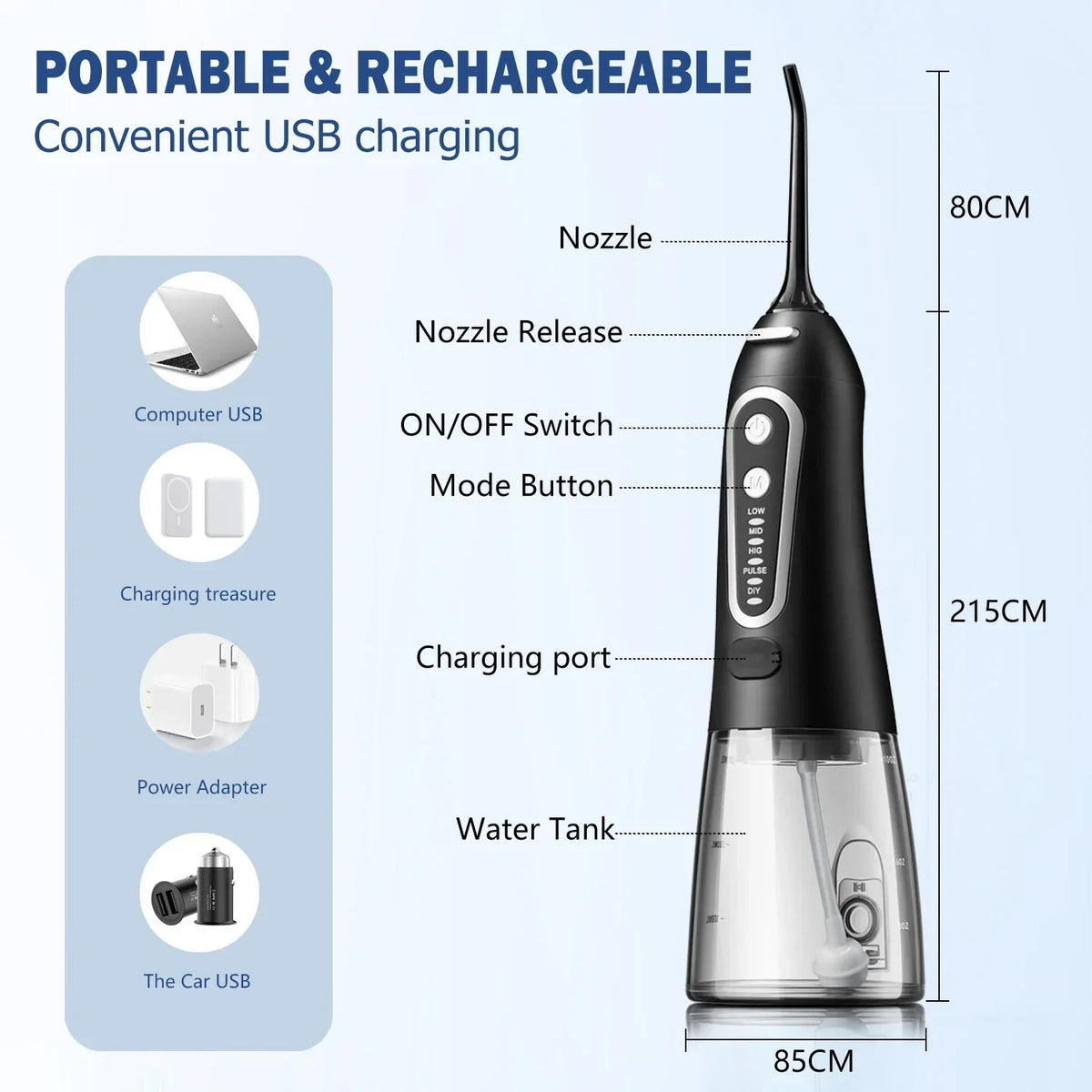 Idropulsore dentale ricaricabile USB per igiene orale