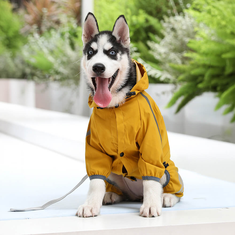 Impermeabile per cani con cappuccio e strisce riflettenti regolabile
