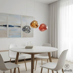 Jessamy | Lampada a sospensione globo in acrilico effetto fuso con finitura specchiata per sala da pranzo e cucina