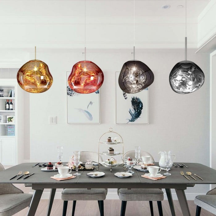 Jessamy | Lampada a sospensione globo in acrilico effetto fuso con finitura specchiata per sala da pranzo e cucina
