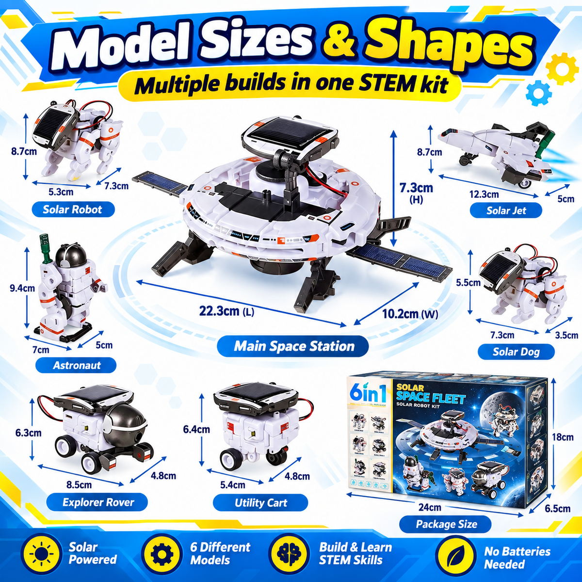 Kit robot solare per bambini – gioco STEM 6 in 1 e 7 in 1