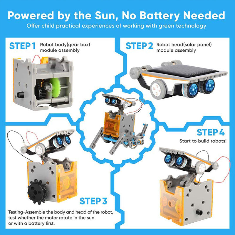 Kit robot solare STEM per bambini – gioco di costruzione fai da te 12 in 1 e 13 in 1