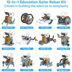 Kit robot solare STEM per bambini – gioco di costruzione fai da te 12 in 1 e 13 in 1