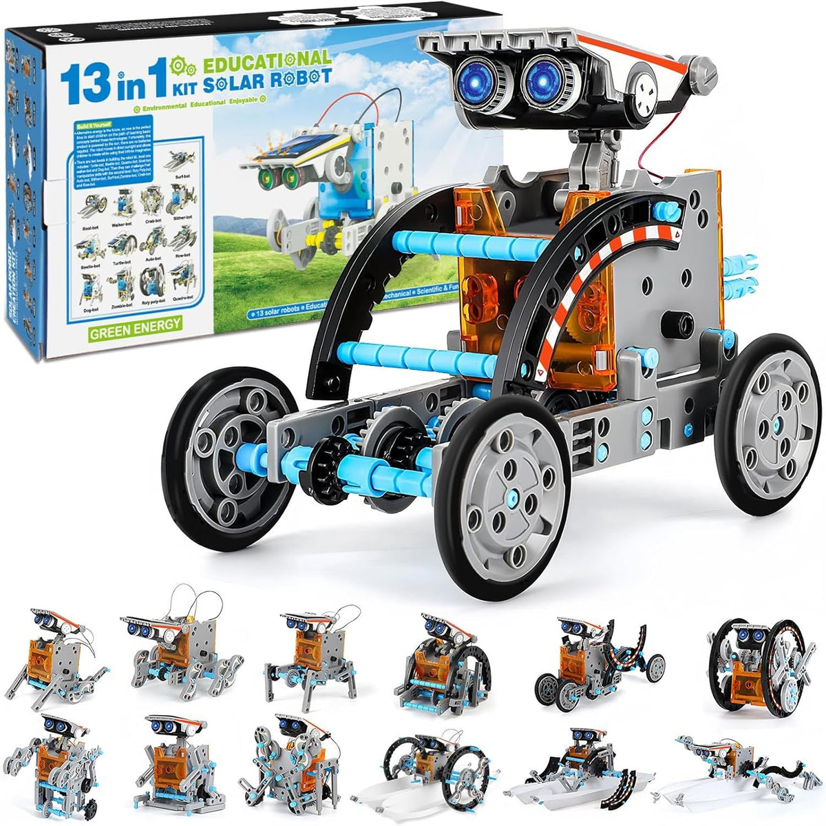 Kit robot solare STEM per bambini – gioco di costruzione fai da te 12 in 1 e 13 in 1