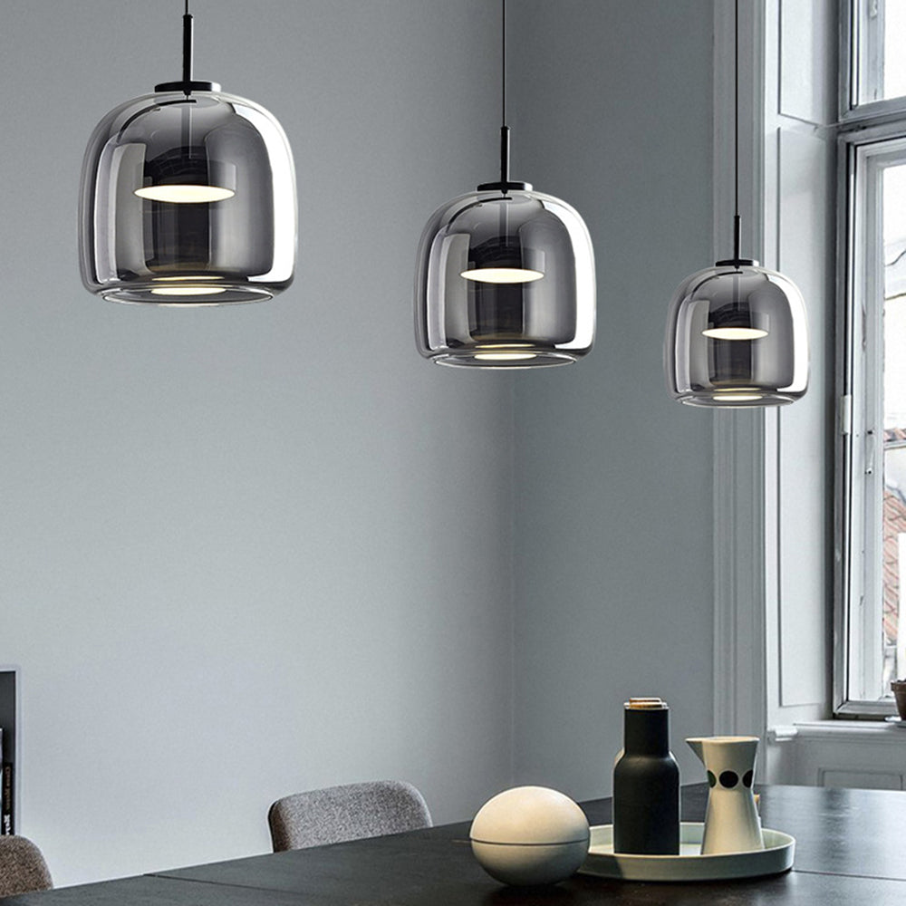 Lampada a sospensione vintage in vetro ambrato e metallo nero