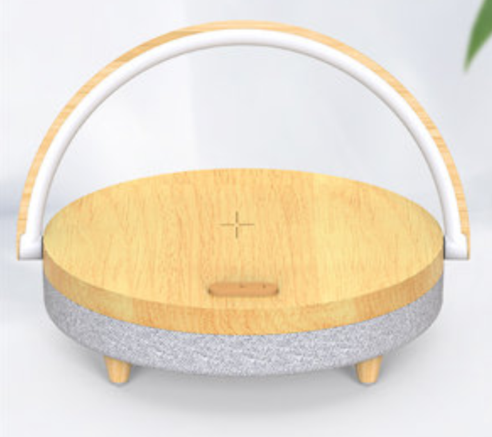 Lampada da comodino multifunzione con ricarica wireless, supporto telefono, speaker Bluetooth e luce regolabile