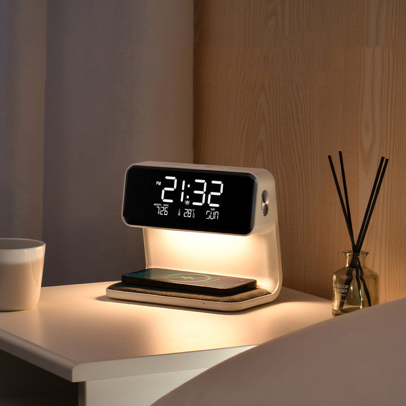 Lampada da comodino 3 in 1 con ricarica wireless – Sveglia LCD e luce LED dimmerabile touch
