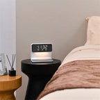 Lampada da comodino 3 in 1 con ricarica wireless – Sveglia LCD e luce LED dimmerabile touch