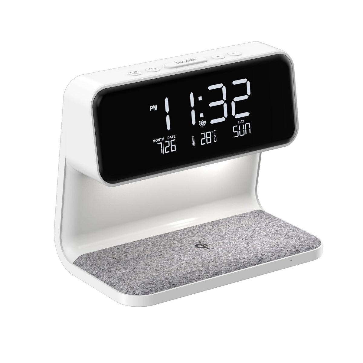 Lampada da comodino 3 in 1 con ricarica wireless – Sveglia LCD e luce LED dimmerabile touch