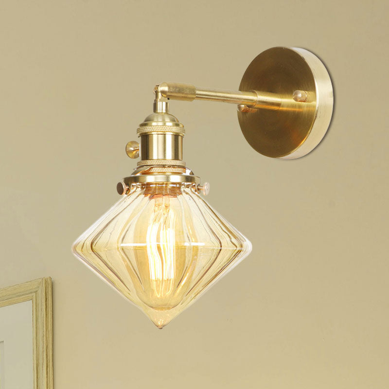 Lampada da parete geometrica in vetro ambra rigato stile retrò