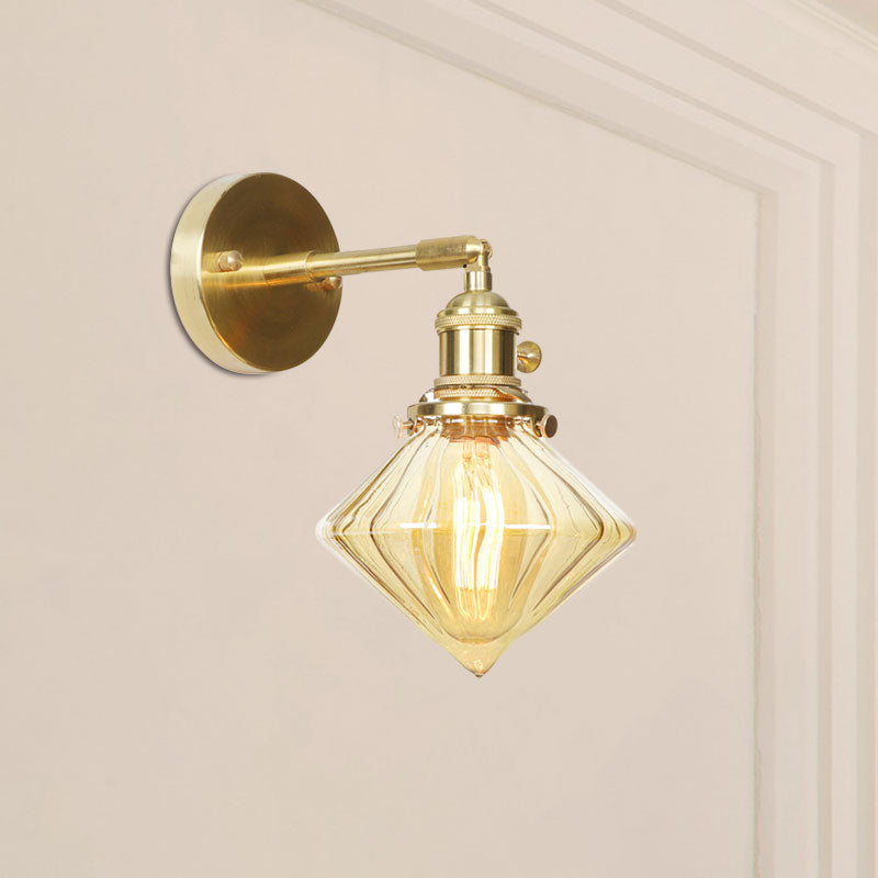 Lampada da parete geometrica in vetro ambra rigato stile retrò