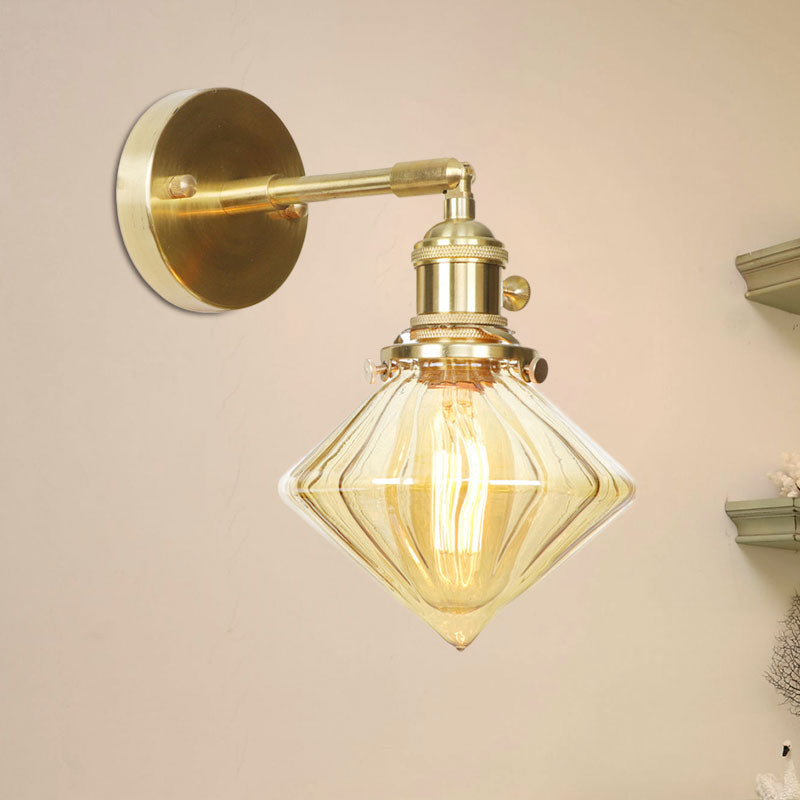 Lampada da parete geometrica in vetro ambra rigato stile retrò