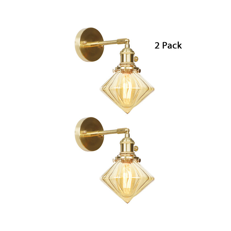 Lampada da parete geometrica in vetro ambra rigato stile retrò