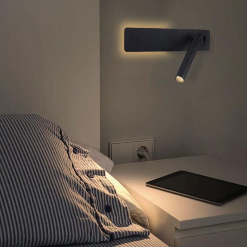 Lampada da parete per comodino | Testa rotante e luminosità regolabile
