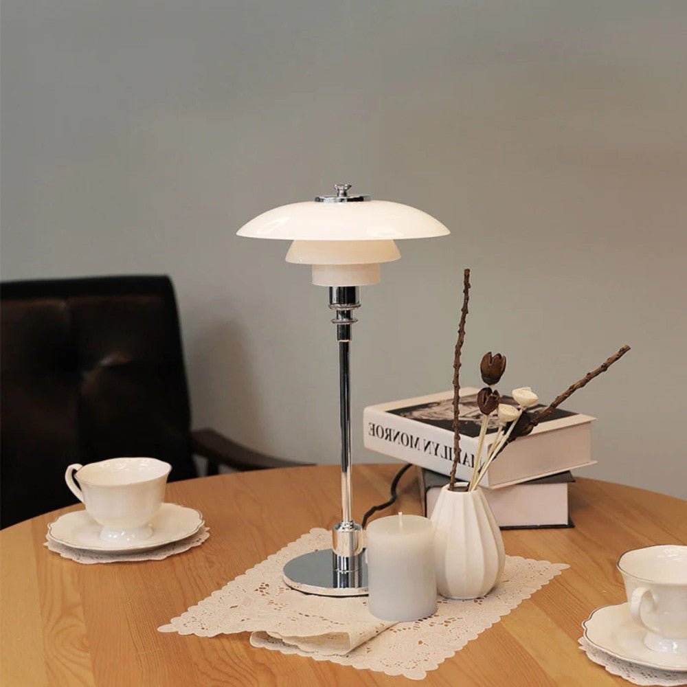 Lampada da tavolo in vetro nordica con luce ambientale calda