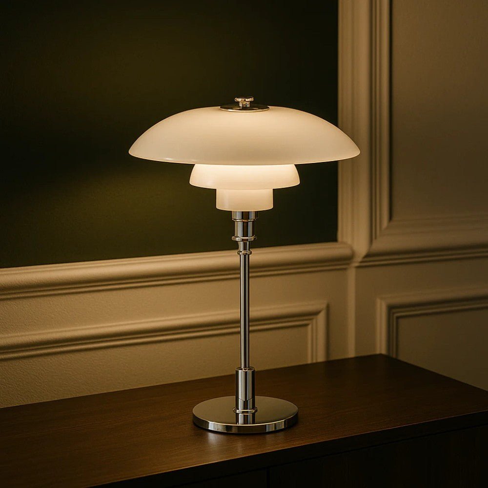 Lampada da tavolo in vetro nordica con luce ambientale calda