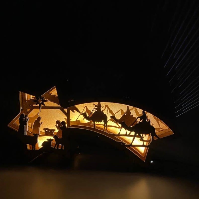 Lampada da tavolo natalizia in legno con LED a forma di stella