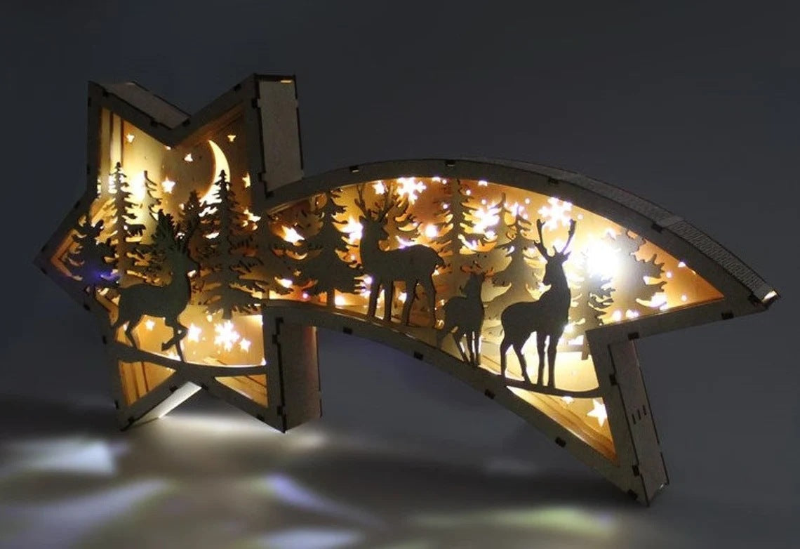 Lampada da tavolo natalizia in legno con LED a forma di stella