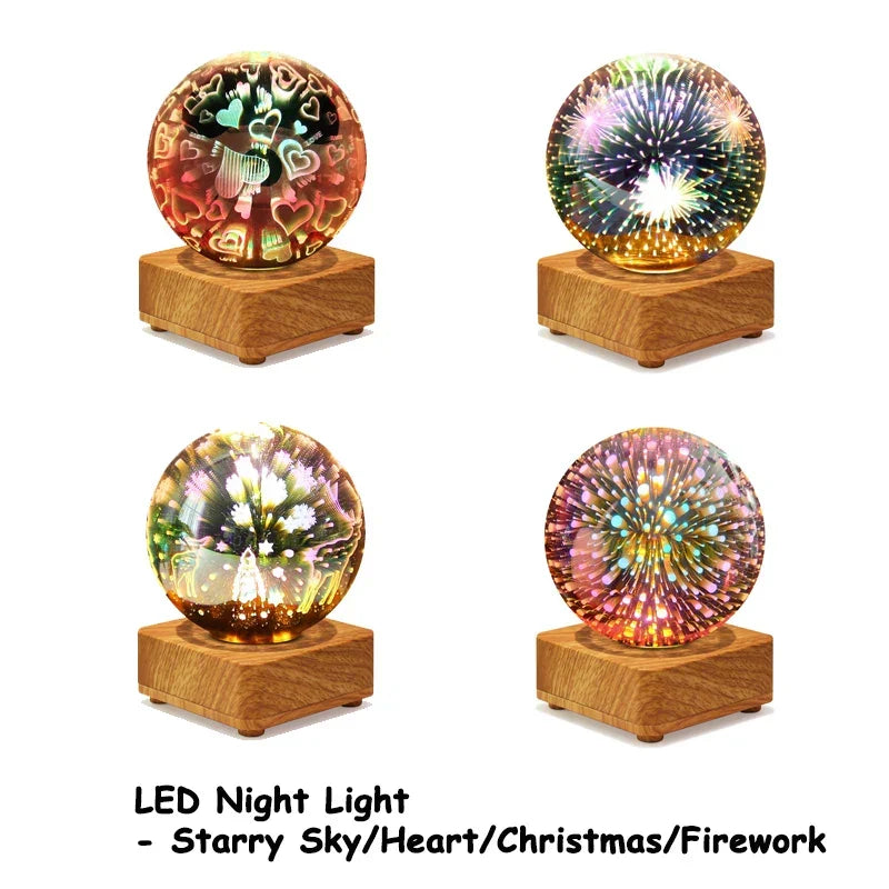 Lampada da tavolo notturna 3D con effetto cielo stellato e cuore colorato USB
