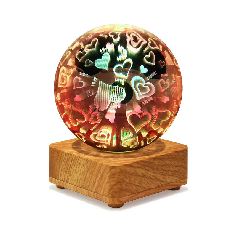 Lampada da tavolo notturna 3D con effetto cielo stellato e cuore colorato USB