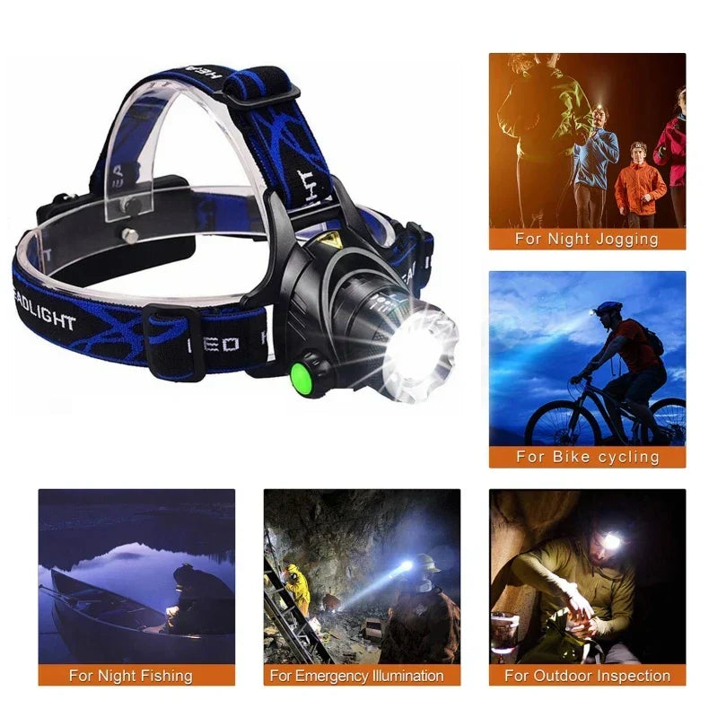 Lampada frontale LED ricaricabile impermeabile con zoom