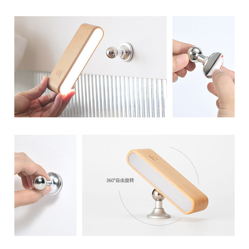 Lampada LED magnetica da scrivania finitura noce
