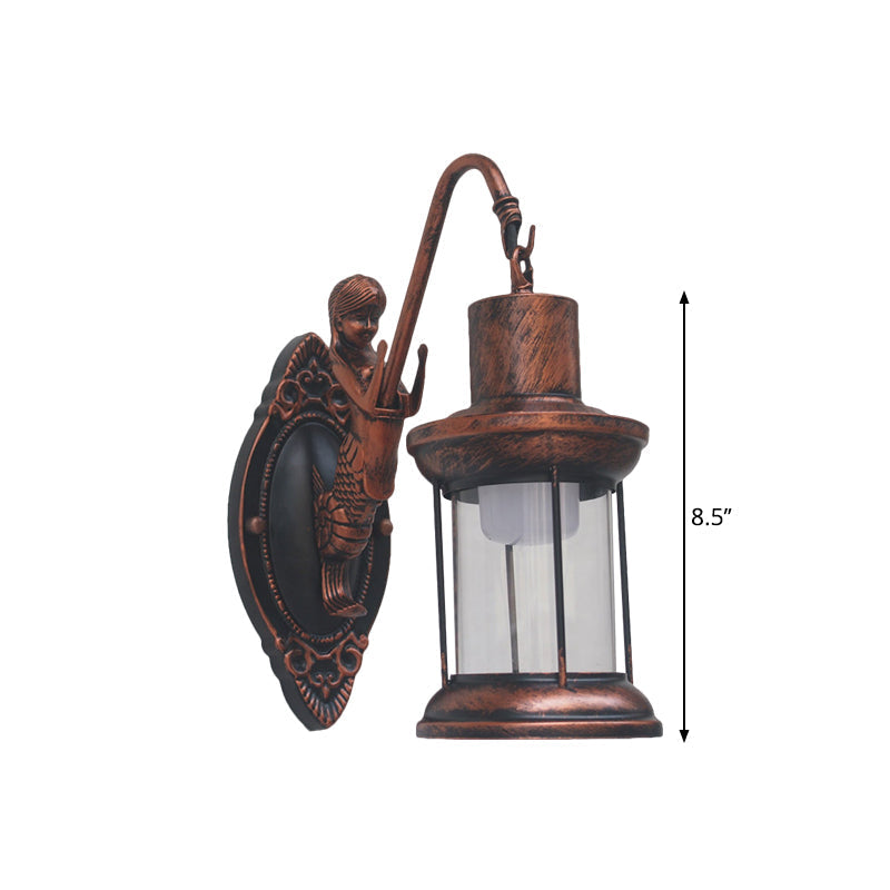 Lampada da parete in vetro trasparente stile lanterna vintage – 1 luce per interni ed esterni