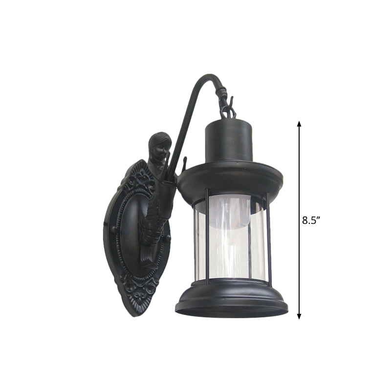 Lampada da parete in vetro trasparente stile lanterna vintage – 1 luce per interni ed esterni