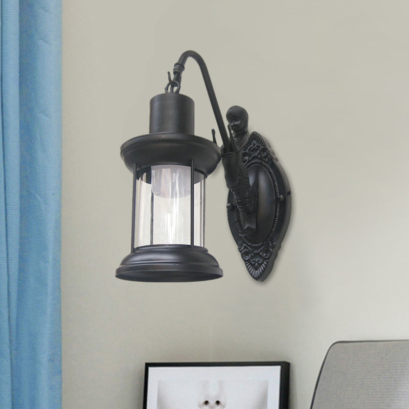 Lampada da parete in vetro trasparente stile lanterna vintage – 1 luce per interni ed esterni