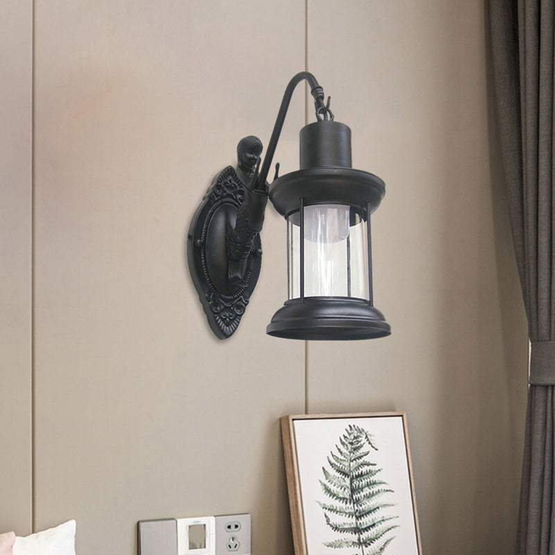 Lampada da parete in vetro trasparente stile lanterna vintage – 1 luce per interni ed esterni