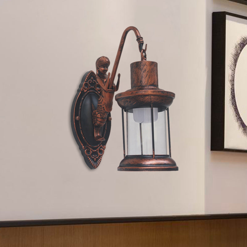 Lampada da parete in vetro trasparente stile lanterna vintage – 1 luce per interni ed esterni