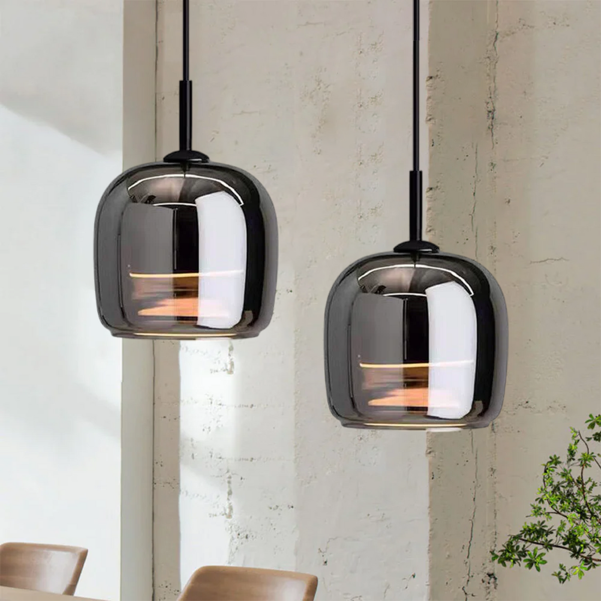 Lampada a sospensione in vetro nero nordico – Luce moderna per isola cucina e sala da pranzo