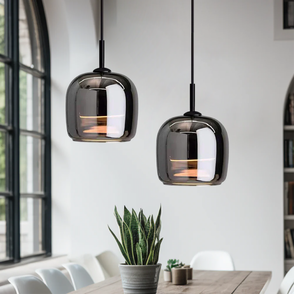 Lampada a sospensione in vetro nero nordico – Luce moderna per isola cucina e sala da pranzo