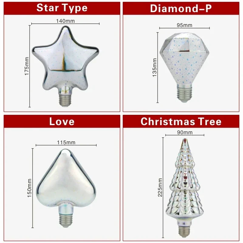 Lampadina LED 3D effetto fuochi d'artificio vintage con attacco E27 | 6 W 85–265 V | Decorazione, feste e Natale