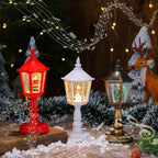 Lanterna natalizia con neve e luci decorative