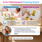 Lavagna da disegno Montessori 2 in 1 in legno | Lato magnetico e lato scrivibile | Impara forme, colori e animali giocan